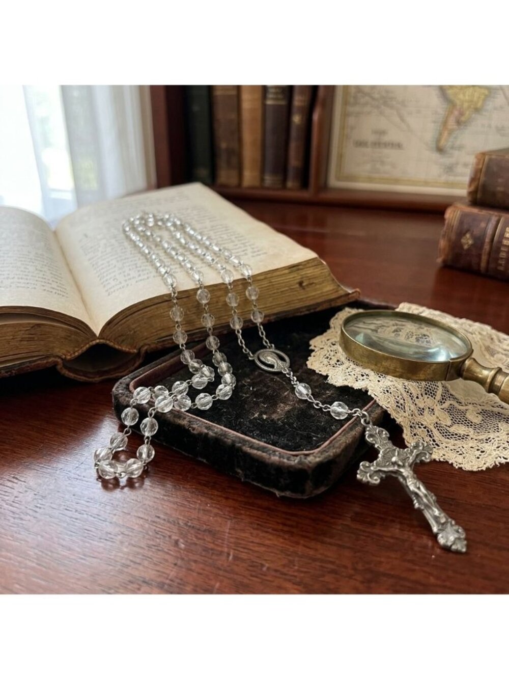 Vintage Sterling Silver Chapel Rosary Catholic Prayer Beads Signed Crucifix